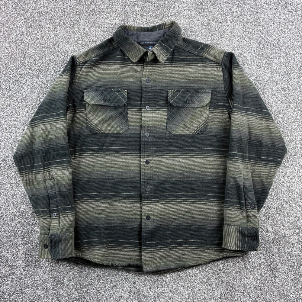 KUHL Disordr Flannel Shirt Mens Medium Green Cotton Tencel Ombre Stripe 7334